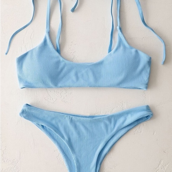 NWOT Light Blue Ribbed Bikini Set - Picture 6 of 9